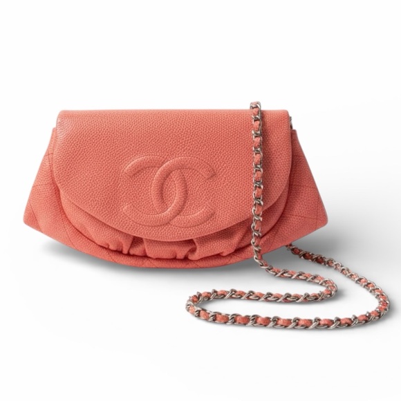 CHANEL Handbags - Chanel Half Moon Wallet on Chain Orange Caviar Leather Silver Hardware
